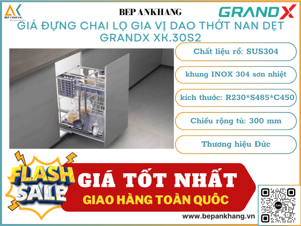 Giá đựng chai lọ gia vị dao thớt nan dẹt GRANDX XK.30S2 - 300mm